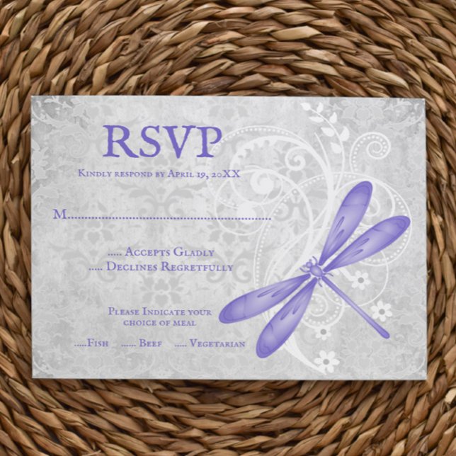 RSVP-Karte für lila Libellenhochzeit RSVP Karte (Purple Dragonfly Wedding RSVP Card)