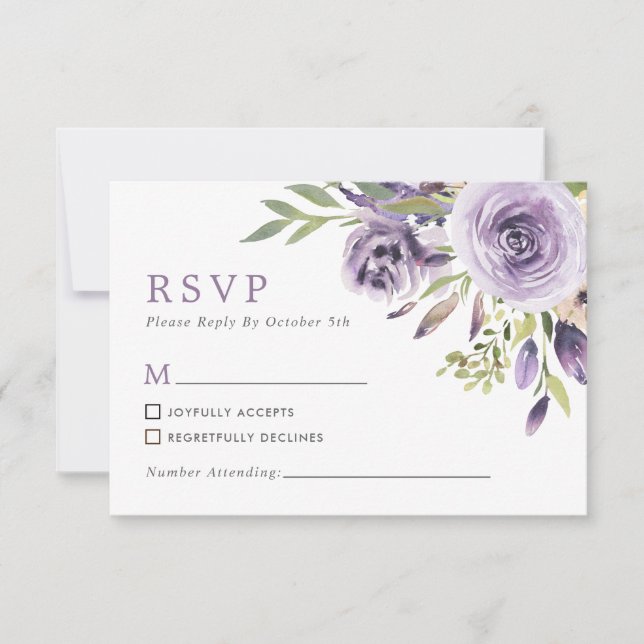 RSVP-Karte für lila Rose RSVP Karte (Vorderseite)