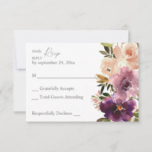 RSVP-Karte für lila und rosafarbene Blüten RSVP Karte