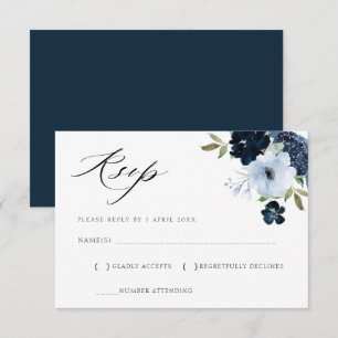 RSVP-Karte für Marine und hellblaue Blumen RSVP Karte