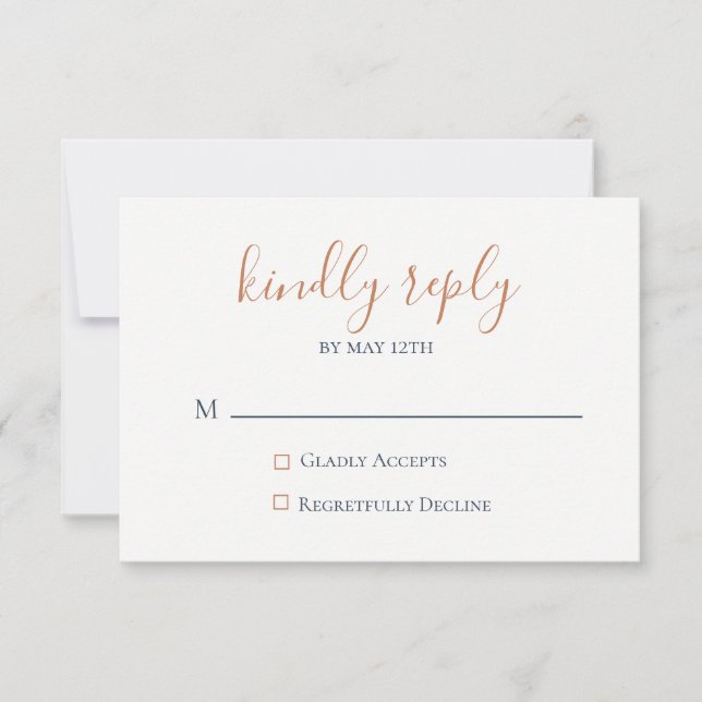 RSVP-Karte für marmorierte Kupfernavy RSVP Karte (Vorderseite)