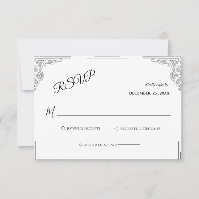 RSVP-Karte für Minimalistische Schwarz-Weiß-Hochze RSVP Karte (Vorderseite)