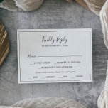 RSVP-Karte für Minimalistisches horizontales Menü RSVP Karte<br><div class="desc">Diese minimalistische horizontale Menü Wahl RSVP Karte ist perfekt für eine einfache Hochzeit. Das moderne romantische Design besticht durch klassische schwarz-weiße Typografie gepaart mit einer rustikalen und eleganten Kalligraphie mit Vintagem handgeschriebenem Stil. Anpassbar in jeder Farbe. Behalt das Design einfach und elegant, wie es ist, oder personalisiere es durch Hinzufügen...</div>