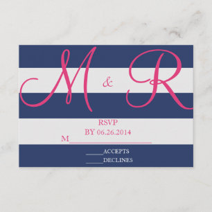 RSVP-Karte für Navy Blue und Pink Strip RSVP Karte