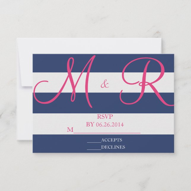 RSVP-Karte für Navy Blue und Pink Strip RSVP Karte (Vorderseite)
