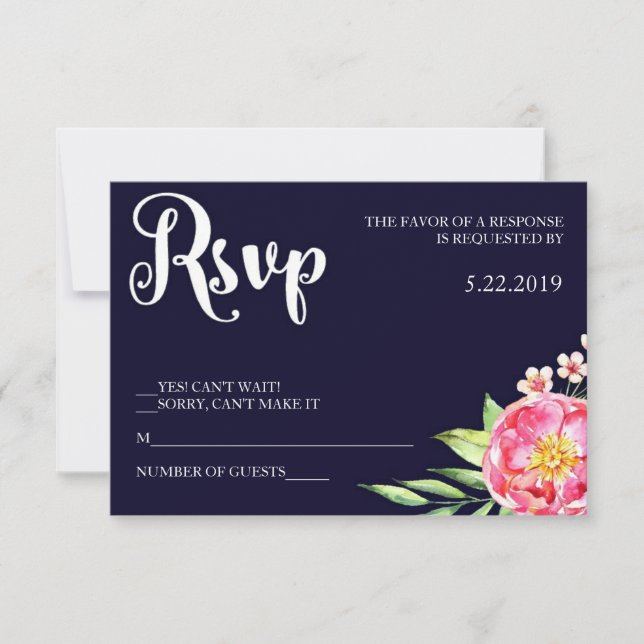 RSVP-Karte für Navy Blush RSVP Karte (Vorderseite)