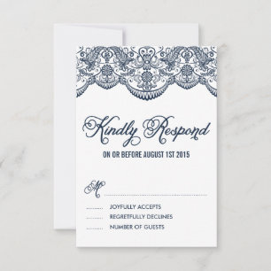 RSVP-Karte für Navy Brocade Lace Wedding RSVP Karte