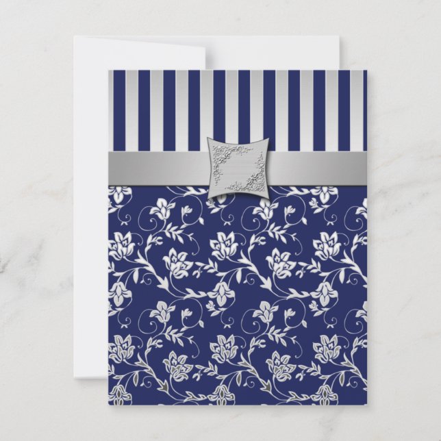 RSVP-Karte für Navy und Silver Floral Vine Einladung (Vorderseite)