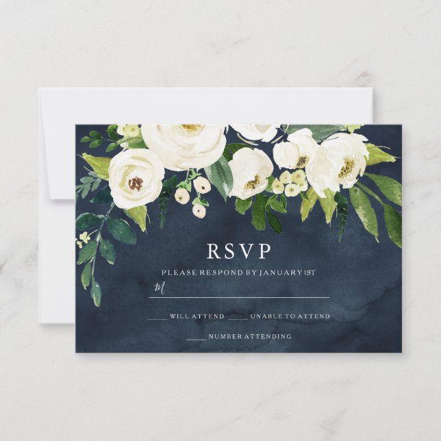 RSVP-Karte für Navy & White Blume Hochzeit Bridal RSVP Karte (Vorderseite)