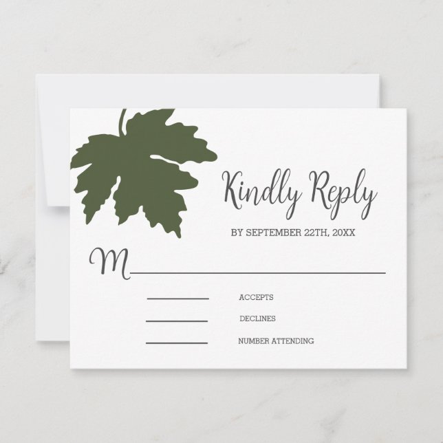 RSVP-Karte für Olive Green Autum Maple Leaf RSVP Karte (Vorderseite)