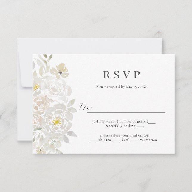RSVP-Karte für Peony Wedding mit weißer Wasserfarb RSVP Karte (Vorderseite)