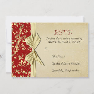 RSVP-Karte für Red/Gold Weihnachts-Ribbon-Damaskus Einladung
