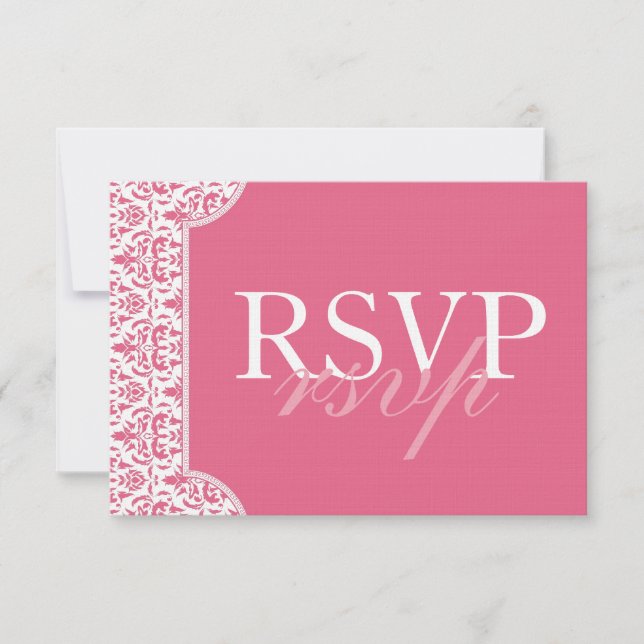 RSVP-Karte für rosa Damaske RSVP Karte (Vorderseite)