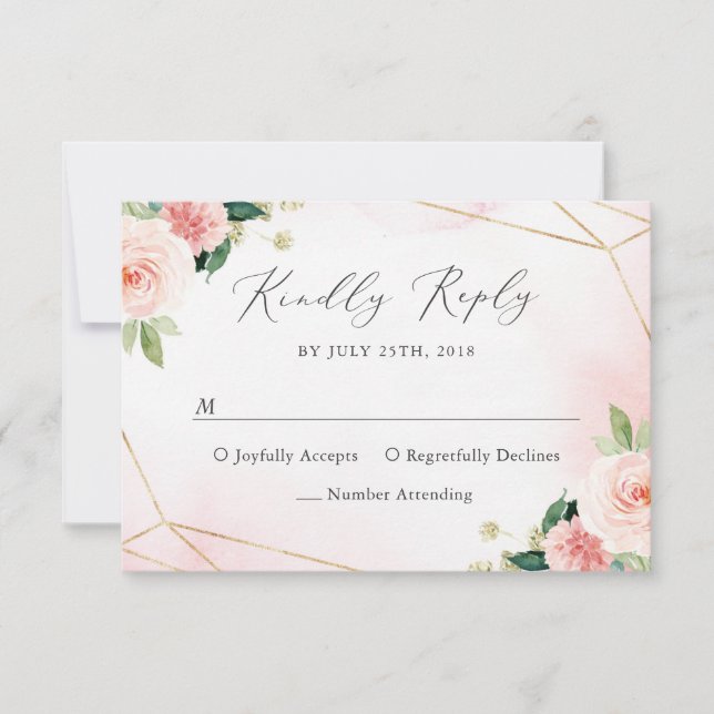 RSVP-Karte für rosa und goldene Wasserfarben RSVP Karte (Vorderseite)