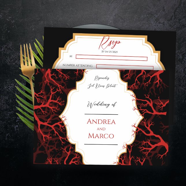 RSVP-Karte für Rot und Schwarz-Gotisch RSVP Karte (Zazzle Red and Black Gothic Dark Wedding RSVP Card)