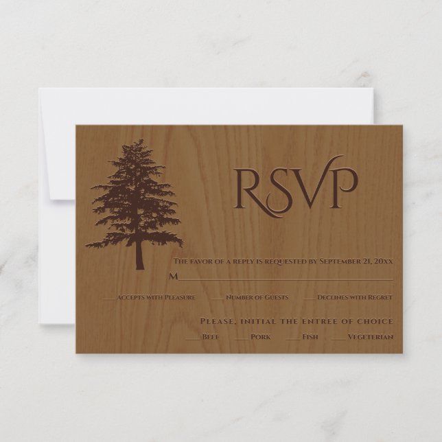 RSVP-Karte für rustikale Hochzeit mit Holzbaum RSVP Karte (Vorderseite)