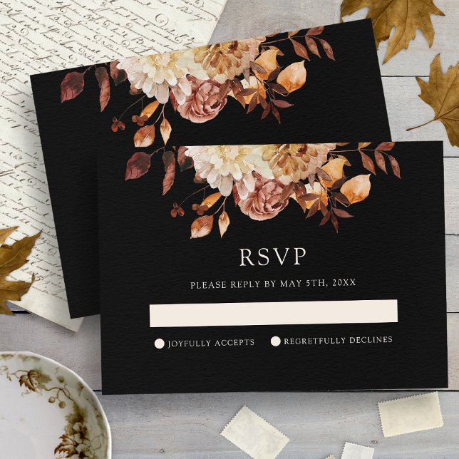RSVP-Karte für Schwarz-Fall-Kupfer RSVP Karte (Black Fall Copper Floral Wedding RSVP Card
)