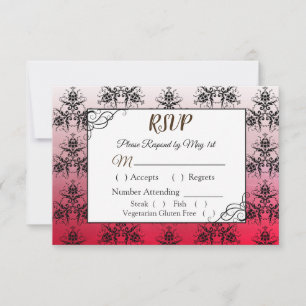 RSVP-Karte für Schwarz und Rot Damask RSVP Karte