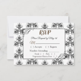 RSVP-Karte für Schwarz-Weiß-Damask RSVP Karte