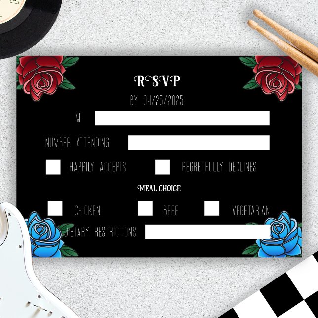 RSVP-Karte für Schwarz-Weiß-Tattoo-Rock RSVP Karte (Black and White Tattoo Rock Wedding RSVP Card)
