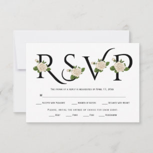 RSVP-Karte für Schwarz, Weiß und Rosen RSVP Karte