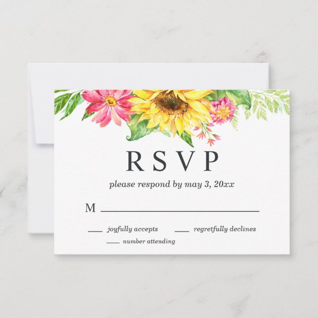 RSVP-Karte für Sonnenblumen mit Nummer RSVP Karte (Vorderseite)