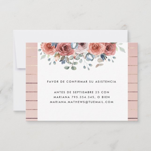 RSVP-Karte für Spanisch, Blush und Dusty Blue Flor RSVP Karte (Vorderseite)