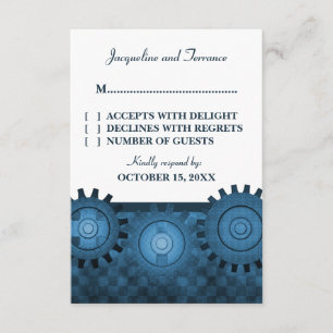 RSVP-Karte für Steampunkgears, blau RSVP Karte