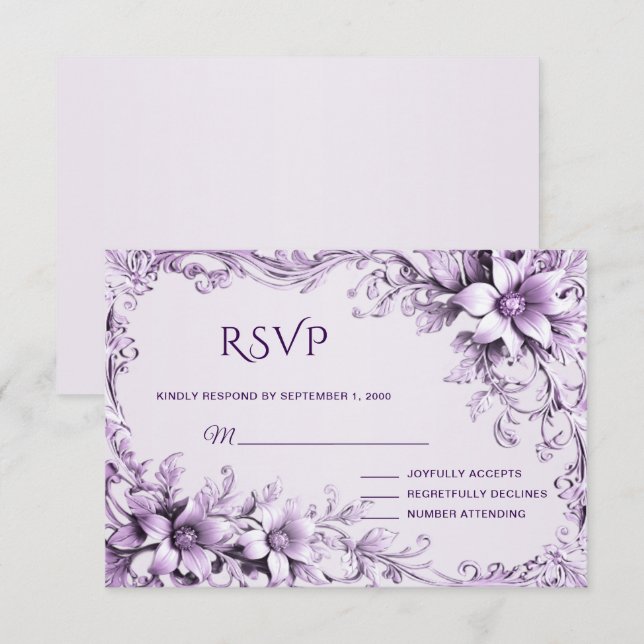 RSVP-Karte für stilvolle violette Blumen RSVP Karte (Vorne/Hinten)