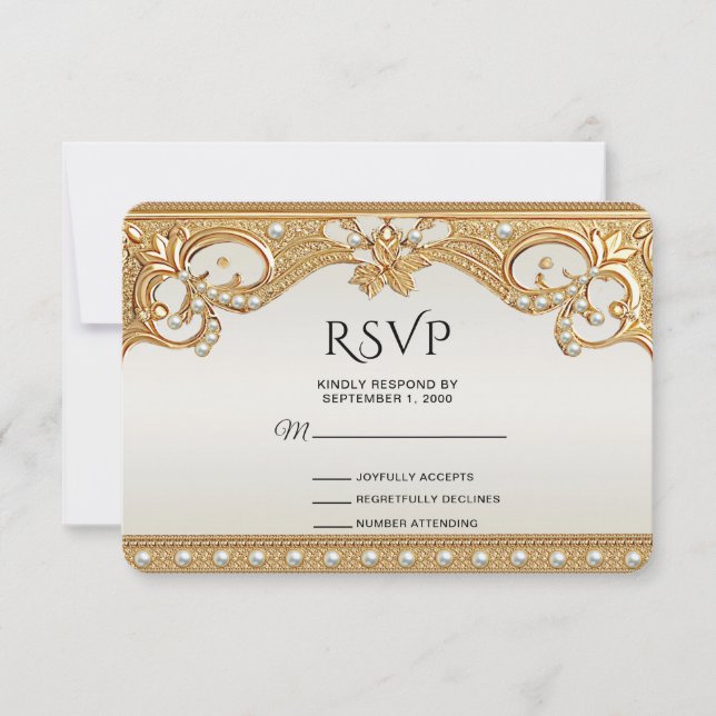 RSVP-Karte für Verzierte Perlen aus Gold RSVP Karte (Vorderseite)
