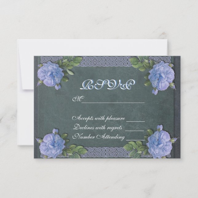 RSVP-Karte für Vintage blaue Rose RSVP Karte (Vorderseite)