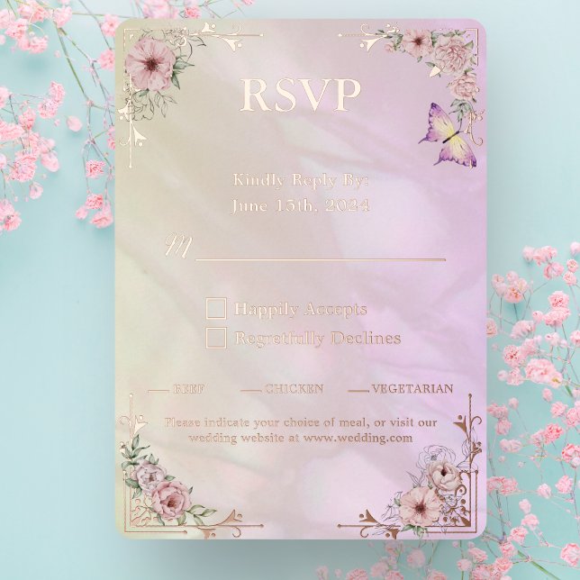 RSVP-Karte für Vintage Champagnerpeony Wedding Folieneinladung (Von Creator hochgeladen)