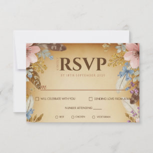 RSVP-Karte für Vintages Pergament und Blumenzehen RSVP Karte