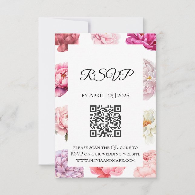 RSVP-Karte für Wasserfarbenpeony | Rose Gold Flora RSVP Karte (Vorderseite)