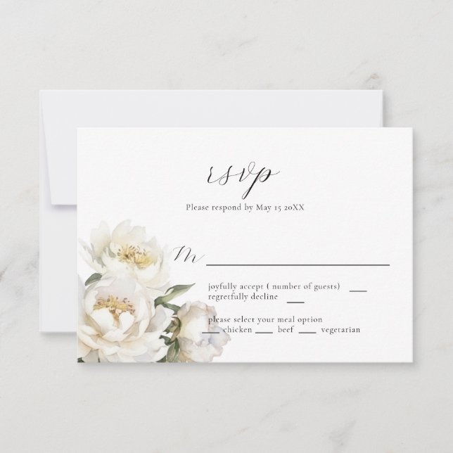 RSVP-Karte für White Peony Wedding RSVP Karte (Vorderseite)
