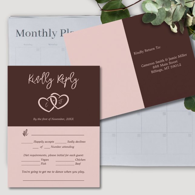 RSVP-Karte für zwei Herz-Rot-Anzeige Postkarte (Two Hearts Red Attendance Preference RSVP Card)