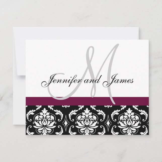 RSVP-Karte Hochzeit Wine Damask Monogram & Names RSVP Karte (Vorderseite)