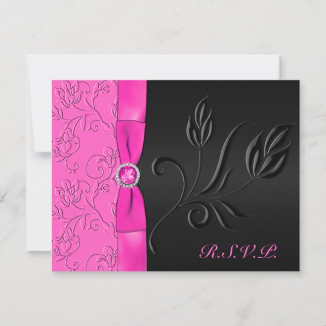 RSVP-Karte in Schwarz und Heiß rosa RSVP Karte (Vorderseite)