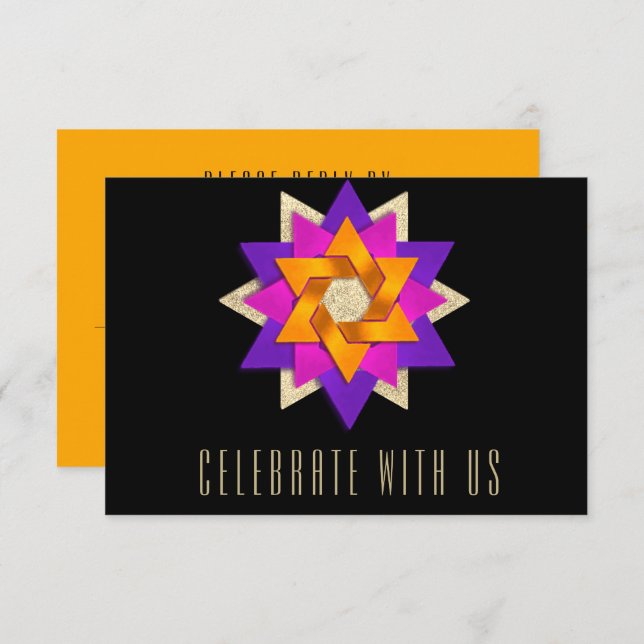 RSVP-Karte Lila rosa, orange RSVP Karte (Vorne/Hinten)