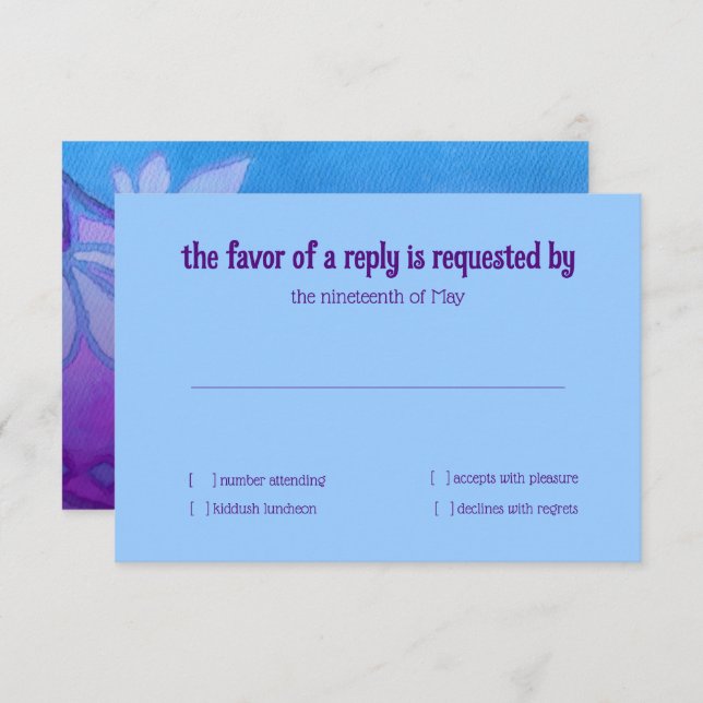 RSVP-Karte Lila Türkisblau, blau, floral Einladung (Vorne/Hinten)