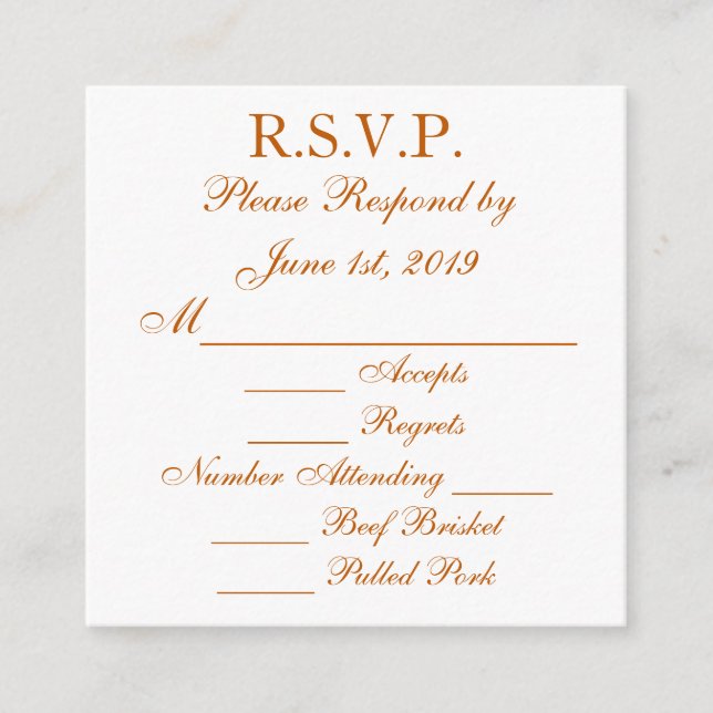 RSVP-Karte "Longhorn Burnt Orange and White Respon Begleitkarte (Vorderseite)