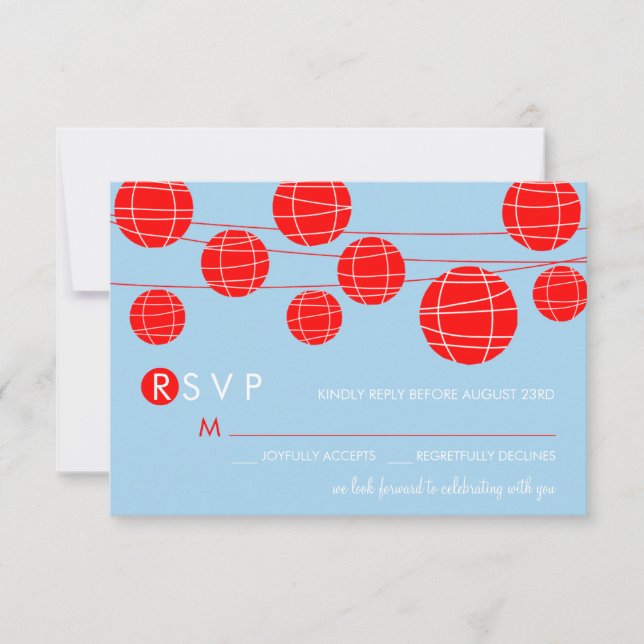 RSVP-Karte mit blauen und roten chinesischen Papie RSVP Karte (Vorderseite)