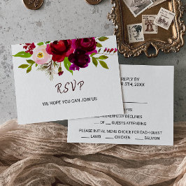 Rsvp-Karte mit einfachem Burgundy-Blumenmenü RSVP Karte