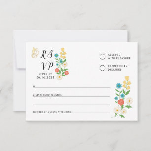 RSVP-Karte mit gezeichnet Wildblumen RSVP Karte