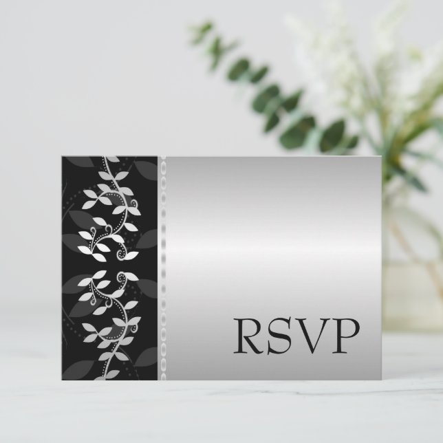 RSVP-Karte mit silberfarbenem Rand RSVP Karte (Stehend Vorderseite)