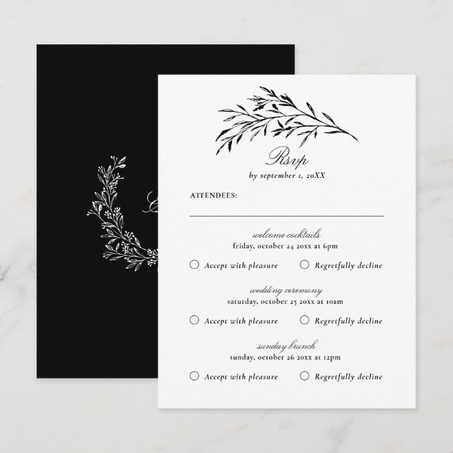 RSVP-Karte mit Vintagem Black Foliage RSVP Karte (Vorne/Hinten)