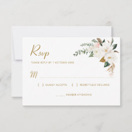 RSVP-Karte mit weißem und goldfarbenem Magnolium RSVP Karte