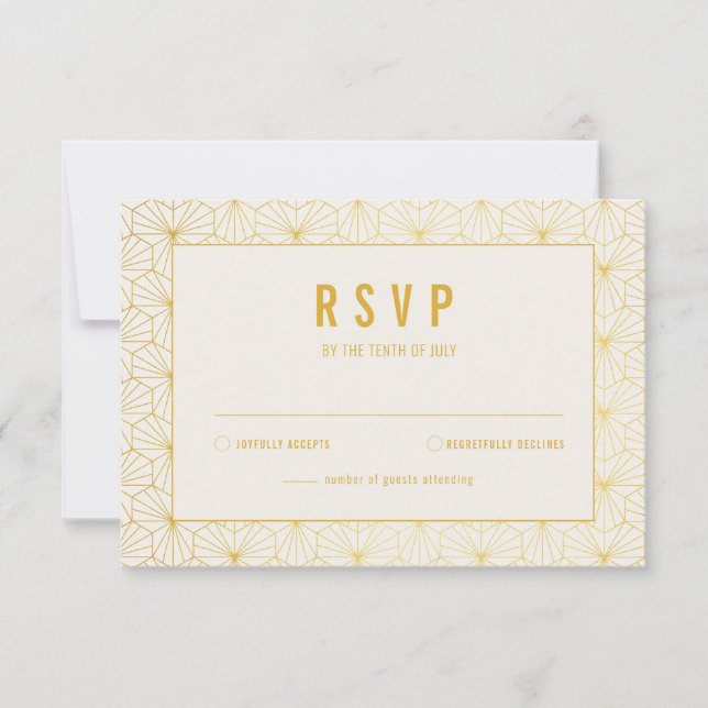 RSVP-Karte mit weißer Geometrie und Gold RSVP Karte (Vorderseite)