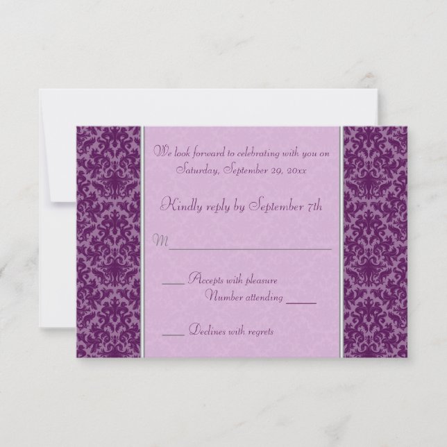 RSVP-Karte "Plum" und "Silver Damask" RSVP Karte (Vorderseite)