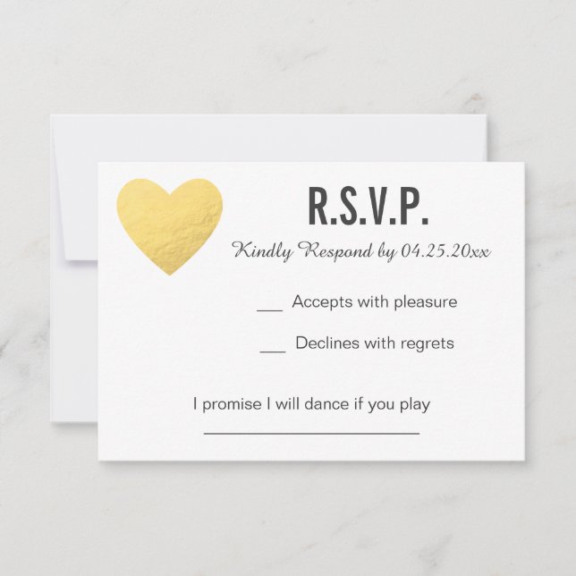 RSVP Karte | Reaktion | Hochzeit | Gold-Herz (Vorderseite)
